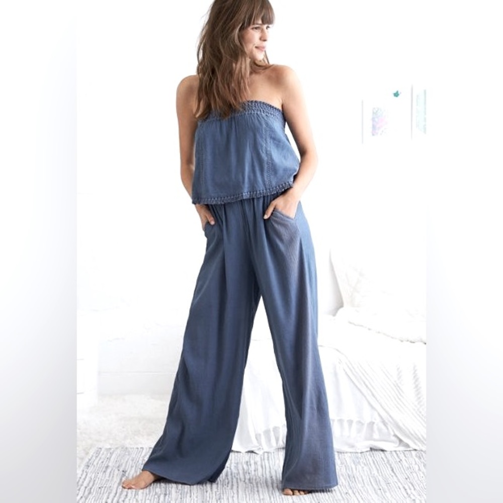 Aerie strapless blue jumpsuit size XS